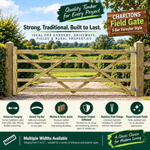 Load image into Gallery viewer, Field Gate 5 Bar Forester Style – CHARLTONS – Durable Wooden Gate for Gardens, Driveways & Fields-Eclipse Fencing