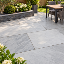 Load image into Gallery viewer, Kandla Grey 900mm x 600mm Calibrated 22mm Natural Stone Patio Slabs – Elegant Outdoor Paving-Eclipse Fencing