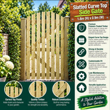 Load image into Gallery viewer, Slatted Curve Top Side Gate – 0.9m x 1.8m – Pressure Treated-Eclipse Fencing