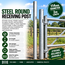 Load image into Gallery viewer, Steel Round Receiving Post 114mm x 2m – Durable Gate & Fence Support-Eclipse Fencing