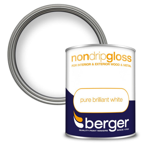 Berger Non-Drip Gloss Pure Brilliant White 750ml – Smooth, Durable High-Gloss Finish-Eclipse Fencing