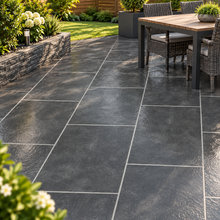Load image into Gallery viewer, Black Limestone 900mm x 600mm Calibrated 22mm Patio Stone – Sleek, Modern Natural Stone Paving-Eclipse Fencing
