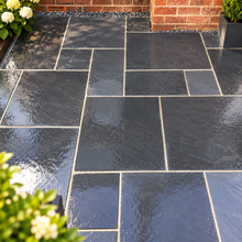 Load image into Gallery viewer, Black Limestone Patio Pack Calibrated 22mm – Premium Natural Stone for Modern Outdoor Spaces-Eclipse Fencing

