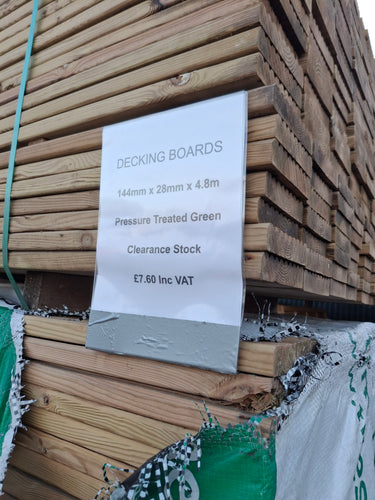 Clearance Decking Boards 150mm x 28mm x 4.8m Pressure Treated Green Timber.-Eclipse Fencing
