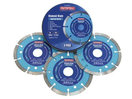 Faithfull Contract Diamond Blade – 115mm, Pack of 3, Wet & Dry Cutting for Tiles, Paving & Masonry-Eclipse Fencing