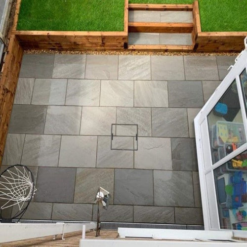 Kandla Grey 600mm x 600mm x 18.36 Sqm Calibrated 22mm Paving Slabs – Natural Sandstone for Patios & Garden Paths-Eclipse Fencing