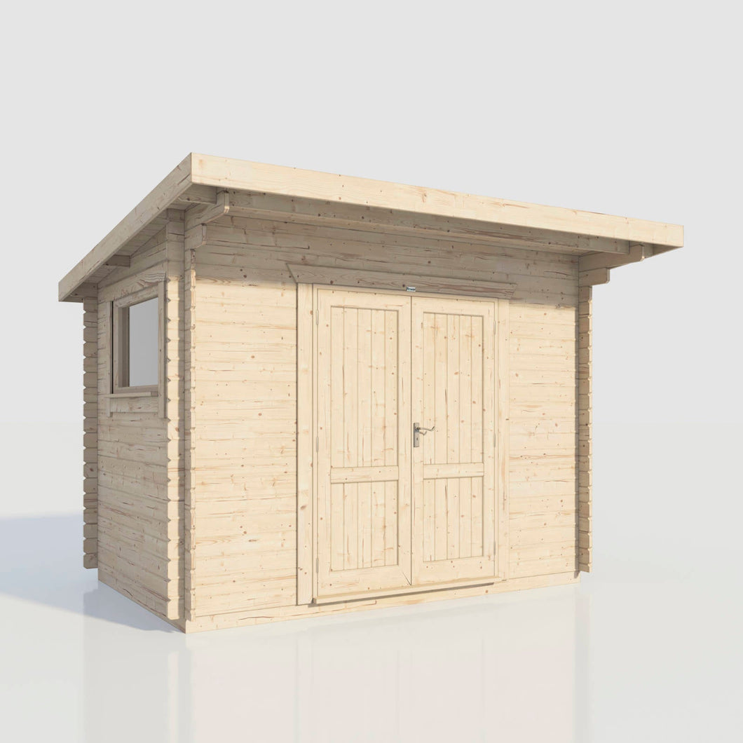 Pent Log Cabin – 28mm Scandinavian Timber, Double Glazed, EPDM Roof, Made in Britain-Eclipse Fencing