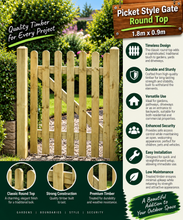 Load image into Gallery viewer, Picket Style Gate Round Top – Elegant Timber Garden Gate-Eclipse Fencing
