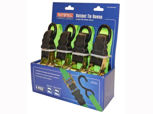 Ratchet Tie-Downs 5m x 25mm Green 4 Piece-Eclipse Fencing