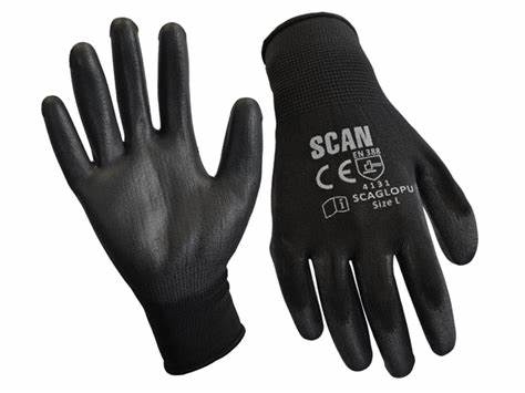 Scan Black PU Coated Gloves XL Durable Work Gloves for Grip & Protection-Eclipse Fencing