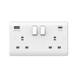 Securlec 2 Gang Switched Socket Double Pole 13A with USB A + C – Fast Charging & Safe Power-Eclipse Fencing