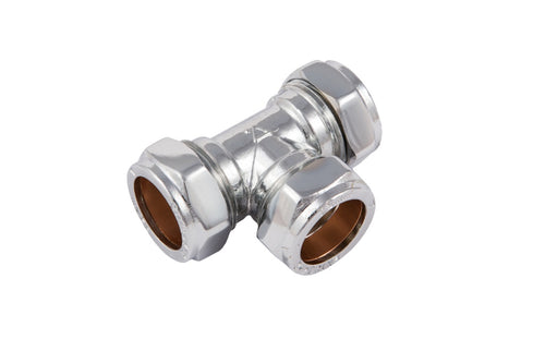 Securplumb Compression Equal Tee Chrome Plated 15mm – Brass Plumbing Fitting-Eclipse Fencing