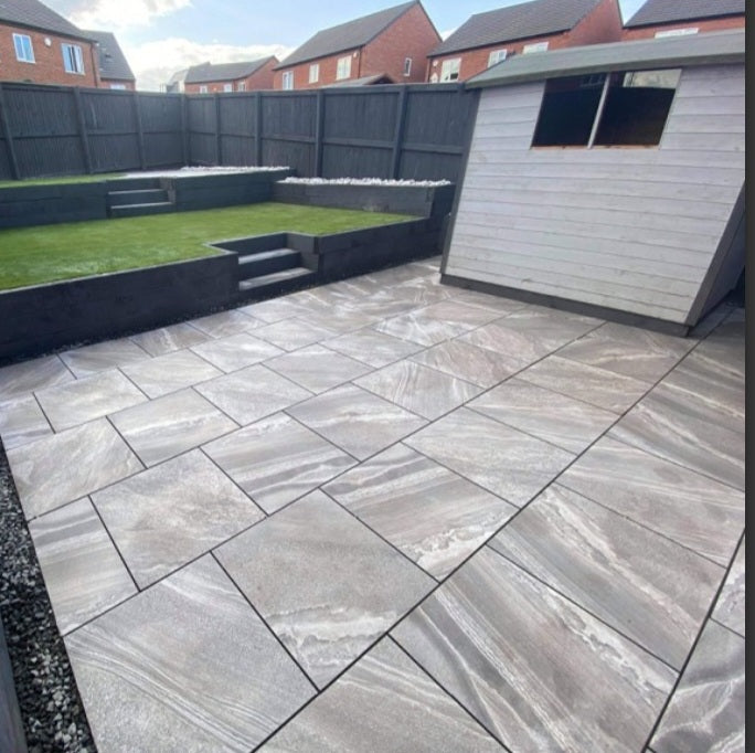 Marmo Grey Porcelain 600mm x 600mm x 20mm – Durable Outdoor Paving Tiles-Eclipse Fencing
